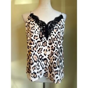 NWT Leopard Lace Trim Cami Tank Top Brown Black Beige M boho y2k animal print